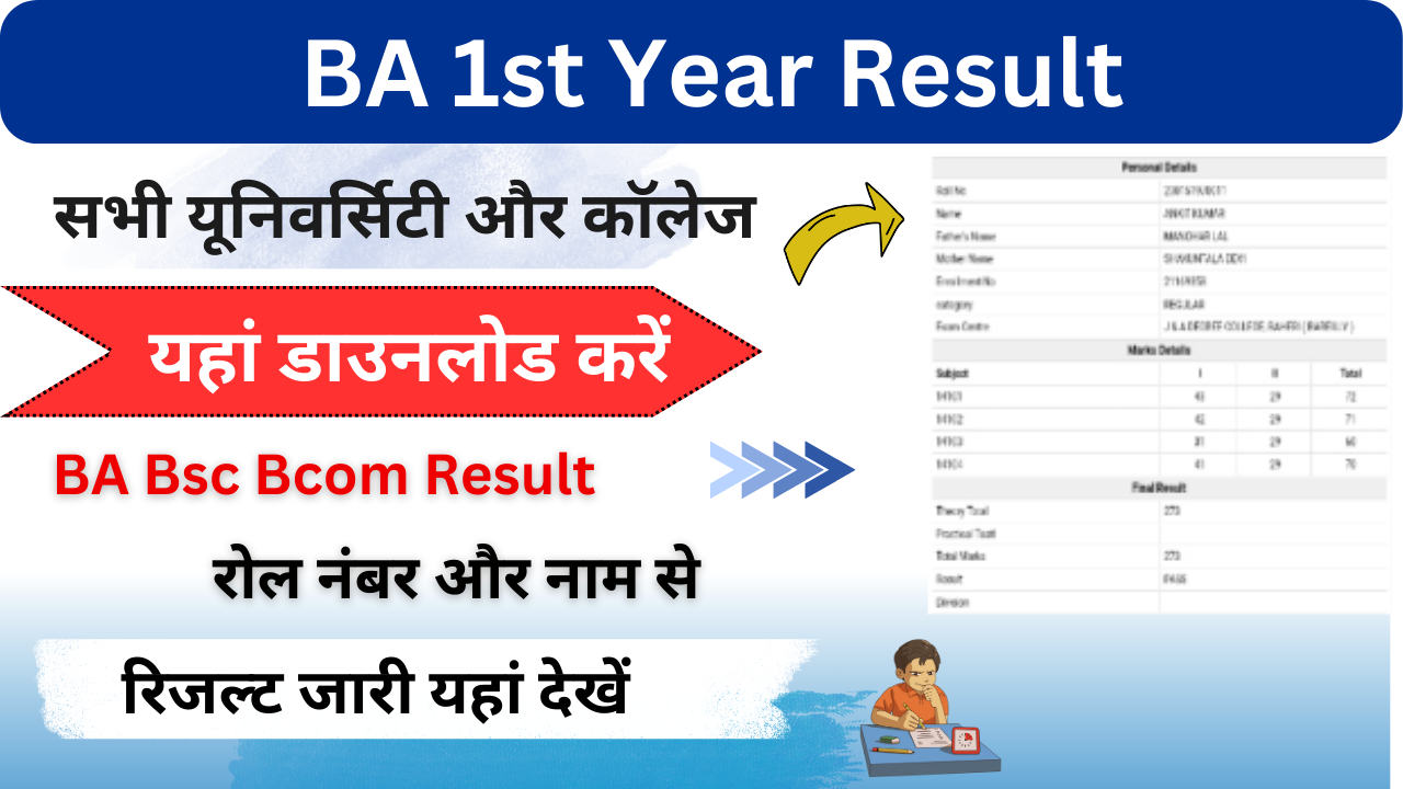 BA 1st Year Result 2024: (बीए परिणाम 2024) बीए फर्स्ट ईयर रिजल्ट 2024 जारी यहां रोल नंबर से डाउनलोड करें