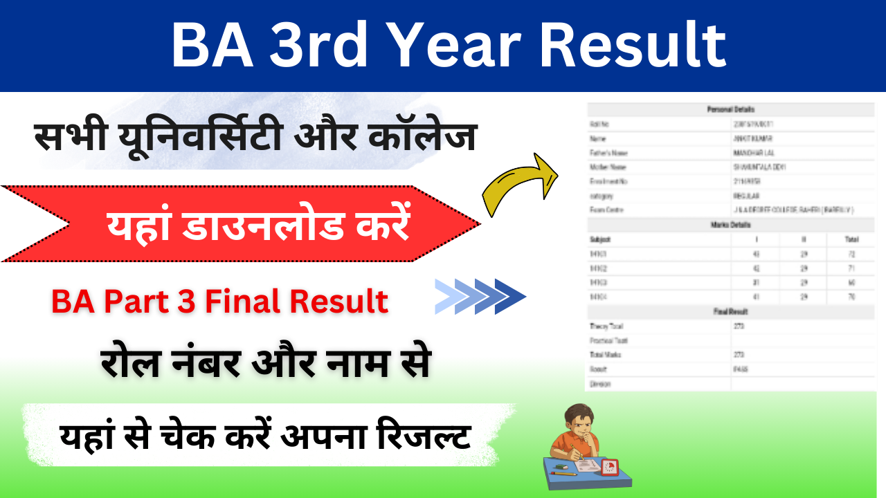 BA 3rd Year Result 2024: (घोषित) यहां चेक करें B.A. फाइनल ईयर रिजल्ट 2024 Part 3 Result, Roll Number Wise: