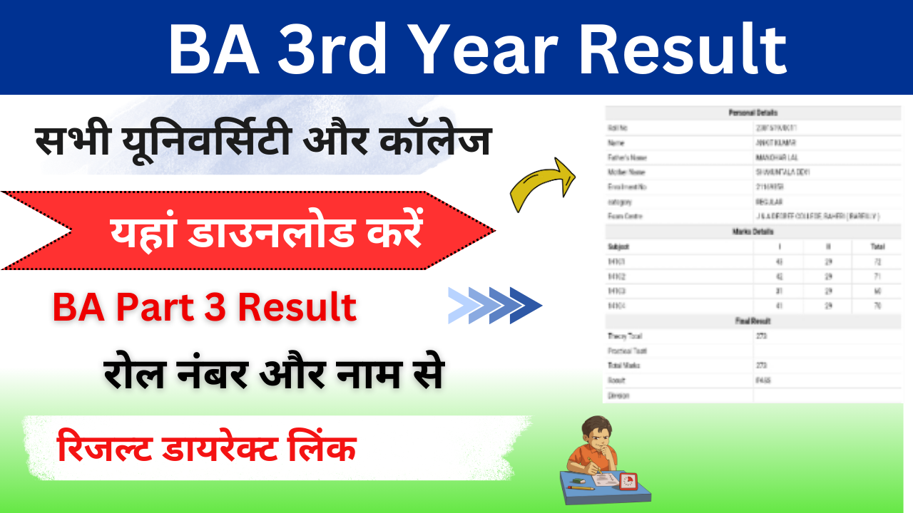 BA Third Year Result 2024: (Out) यहां चेक करें B.A. Result 2024 BA Part 3 Result, Roll Number Wise: