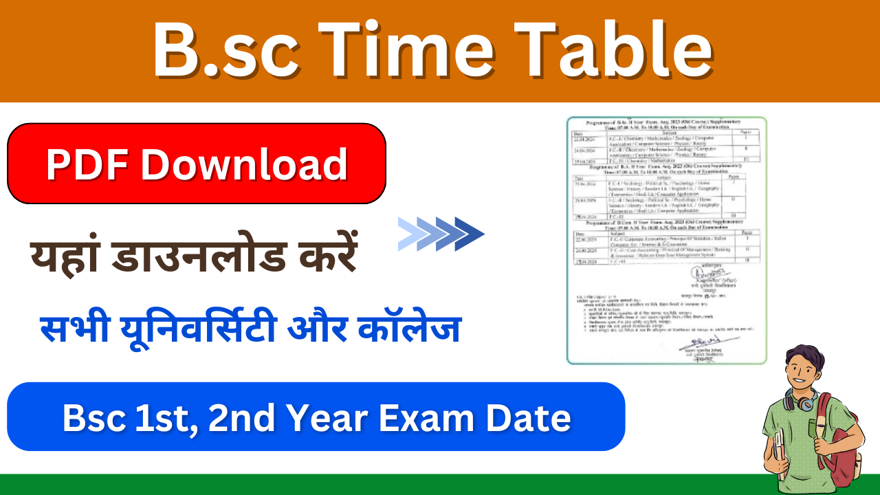 Bsc Time Table 2024: (PDF) यहां चेक करें B.sc 1st, 2nd, 3rd Year Time Table Exam Date Sheet