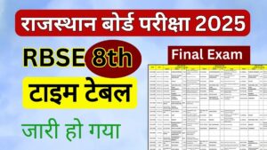 Rajasthan Board 8th Time Table 2025