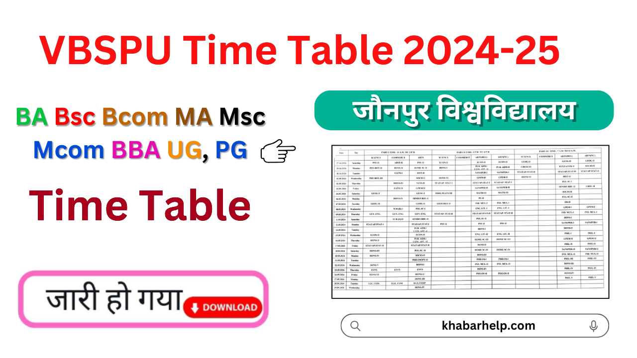 VBSPU Time Table 2024-25: {vbspu.ac.in} PDF BA, Bsc, Bcom Purvanchal University Exam Date Sheet