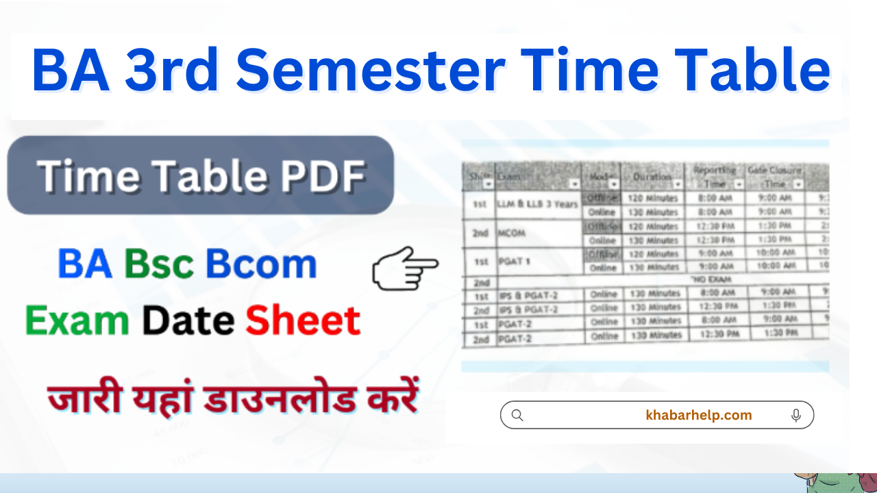 BA 3rd Semester Time Table 2024: यहां डाउनलोड करें BA Semester Exam Date Sheet