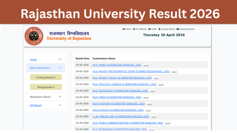 Rajasthan University Result 2026: OUT (result.uniraj.ac.in) Check Uniraj BA, B.Sc., B.Com. (UG/PG) Results — Released; Download