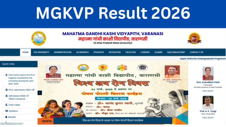 MGKVP Result 2026: Out at mgkvp.ac.in BA B.sc B.com UG and PG Marksheet 2026