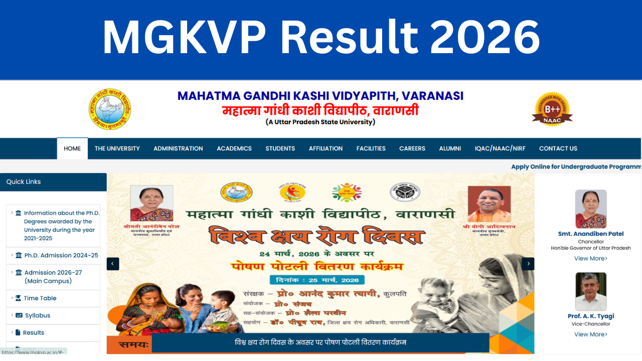 MGKVP Result 2026: Out at mgkvp.ac.in BA B.sc B.com UG and PG Marksheet 2026