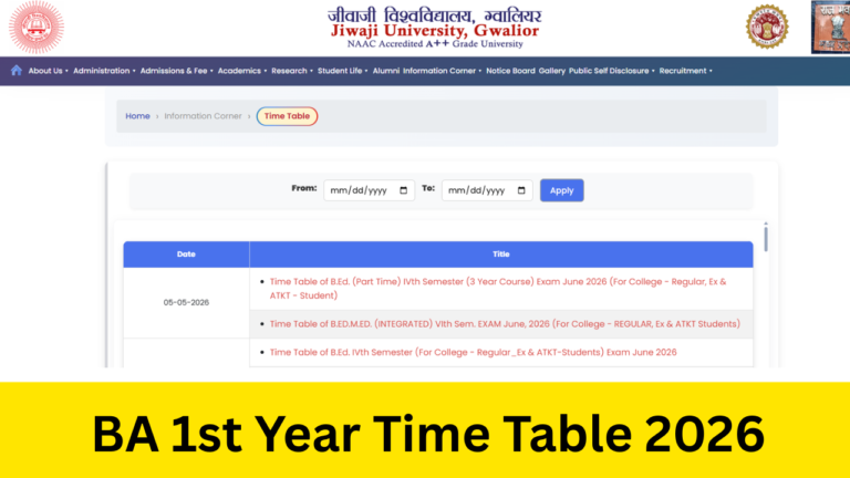 BA 1st Year Time Table 2026: Out (PDF) Check BA 1st Year Exam Date 2026 Sheet Here