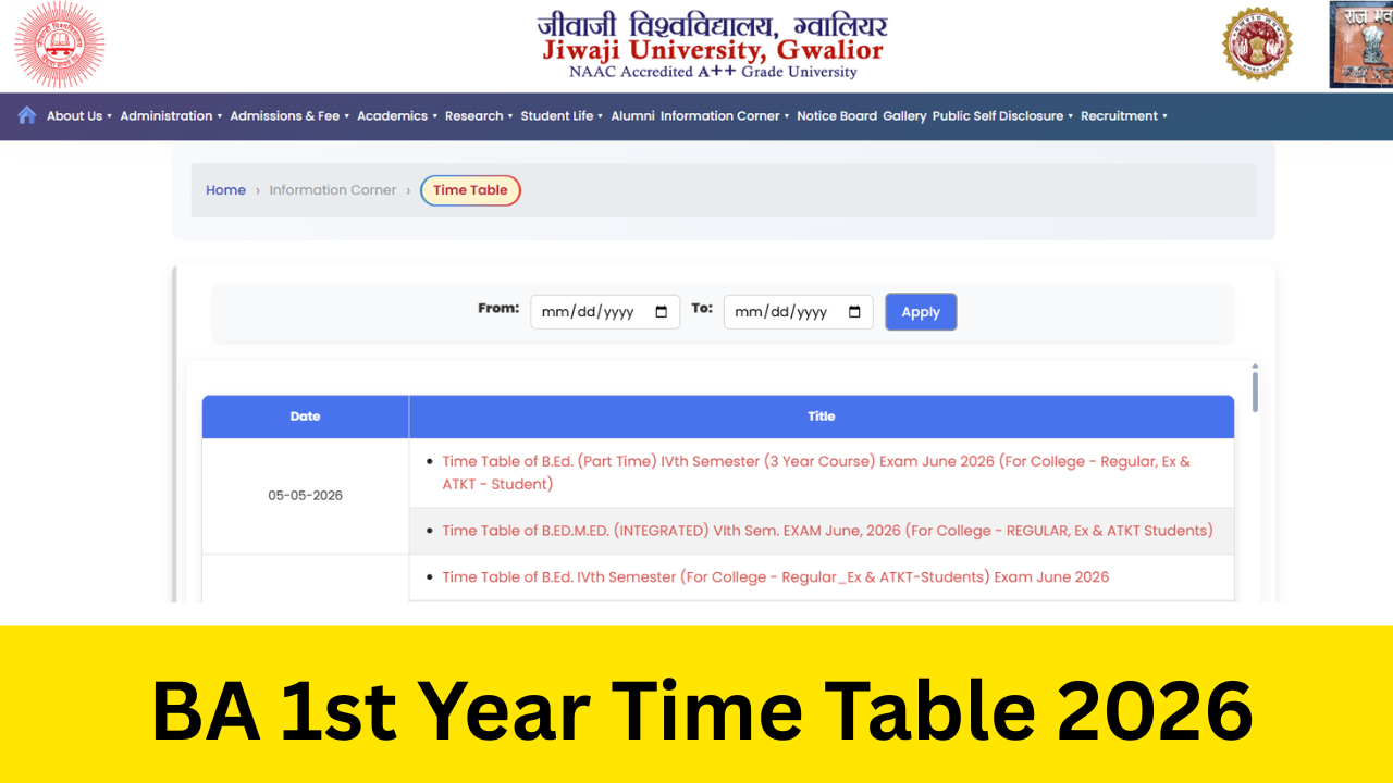 BA 1st Year Time Table 2026: Out (PDF) Check BA 1st Year Exam Date 2026 Sheet Here