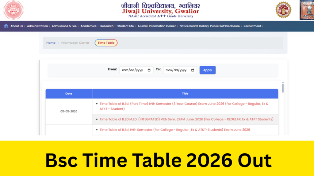 Bsc Time Table 2026: OUT: Check the B.Sc. 1st, 2nd, 3rd Semester Exam Scheme Here