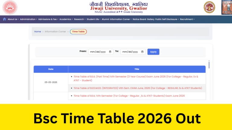 Bsc Time Table 2026: OUT: Check the B.Sc. 1st, 2nd, 3rd Semester Exam Scheme Here