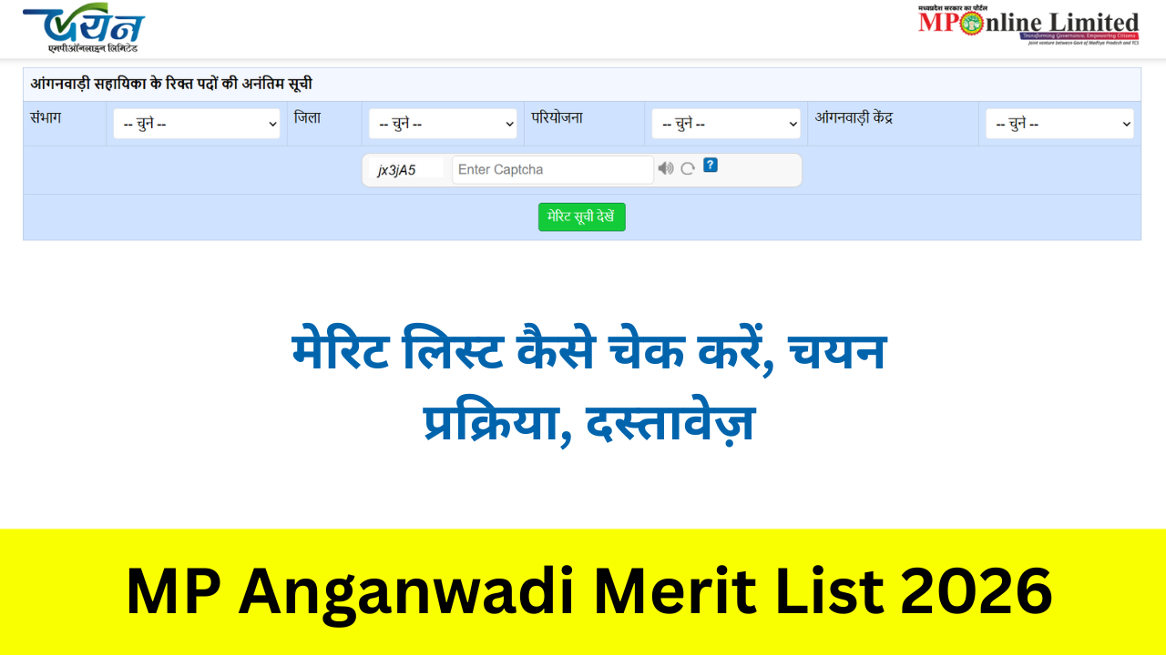 MP Anganwadi Merit List 2026: Out मेरिट लिस्ट कैसे चेक करें, चयन प्रक्रिया, दस्तावेज़ लेटेस्ट अपडेट 2026