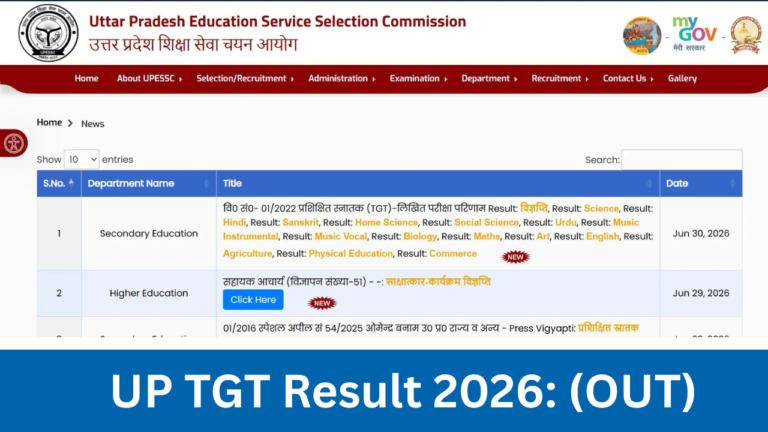 UP TGT Result 2026: (OUT) UP TGT Result, Cut off & Merit List Download 2026
